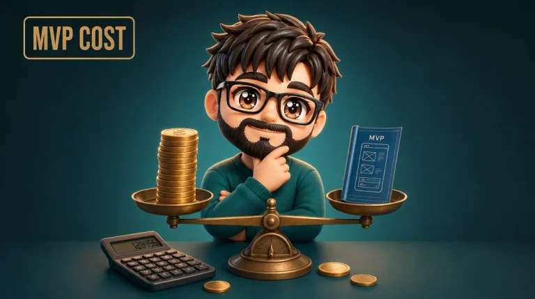 A founder reviewing an early product build and weighing the cost of an MVP.