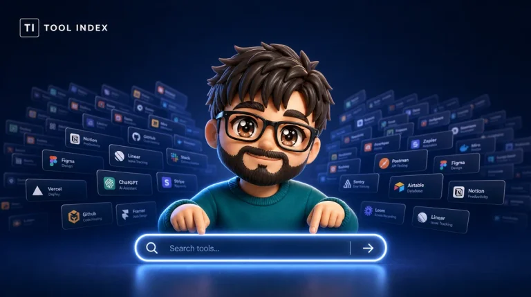 Tool Index key art, an AI and SaaS tool directory with instant typo tolerant search