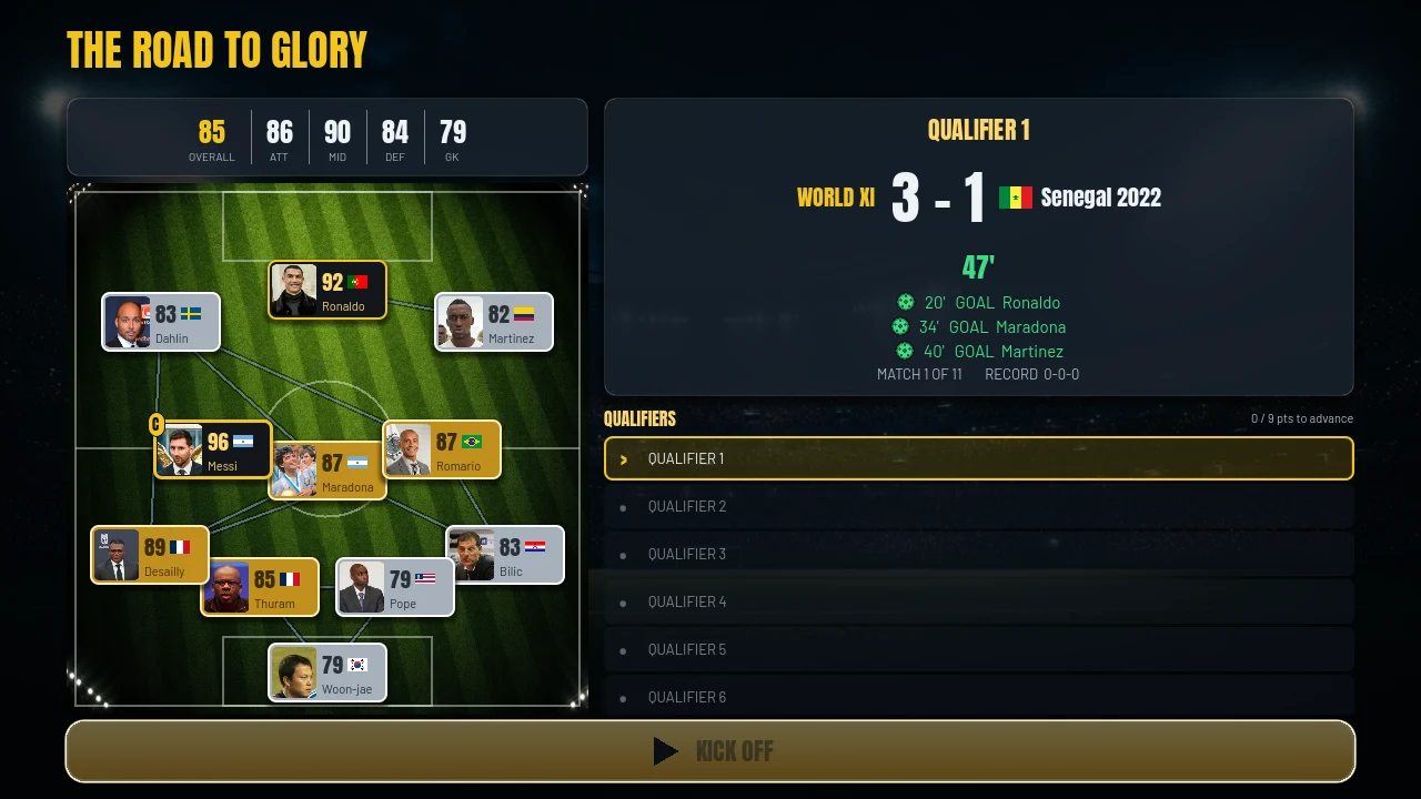 World 11 main menu showing the play, daily challenge, and mode options