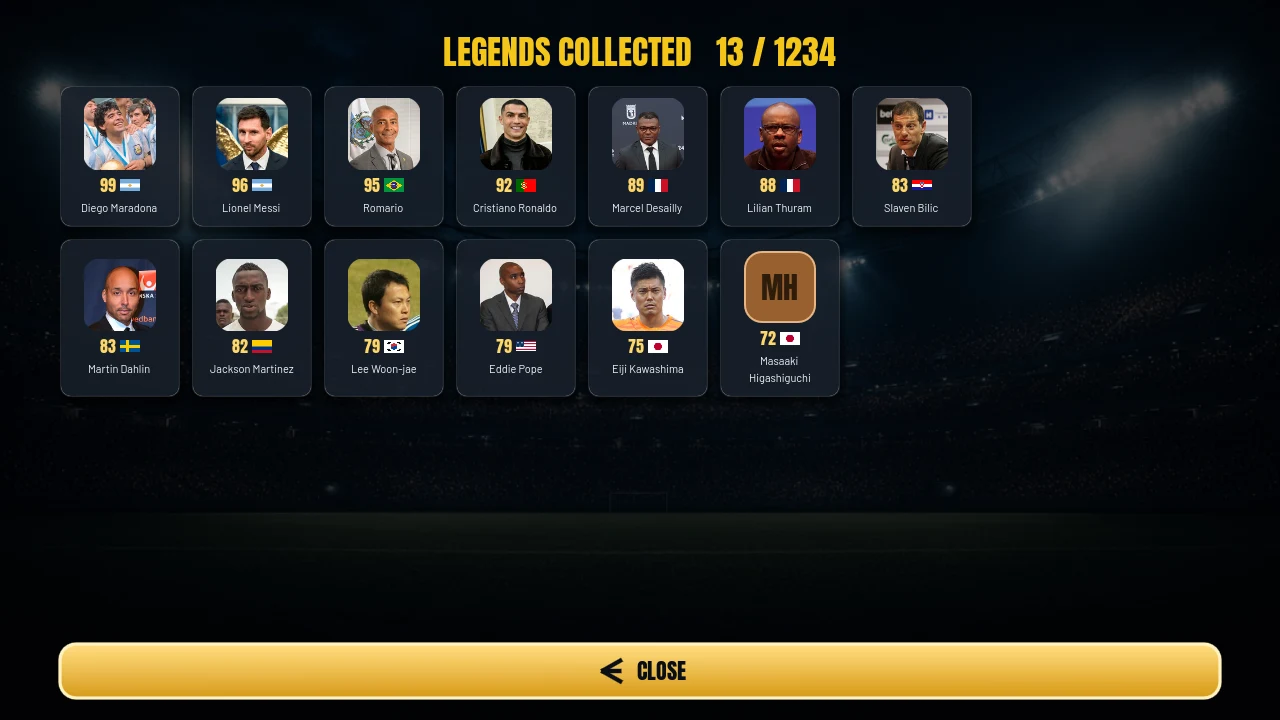 World 11 player reveal showing a drafted real footballer with name, position, and rating
